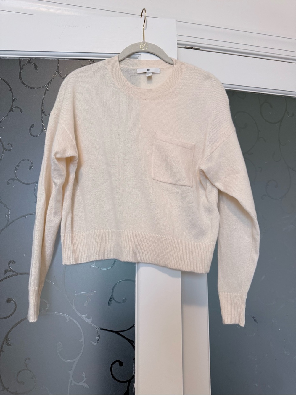 Banana Republic Cream Crewneck Sweater with Chest Pocket